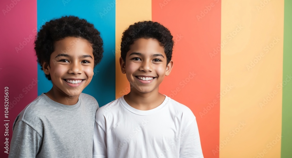 mixed race teen boy colorful background wearing plain white tshirt smiling happy portrait mixed race teen boy colorful background wearing plain white tshirt smiling happy portrait