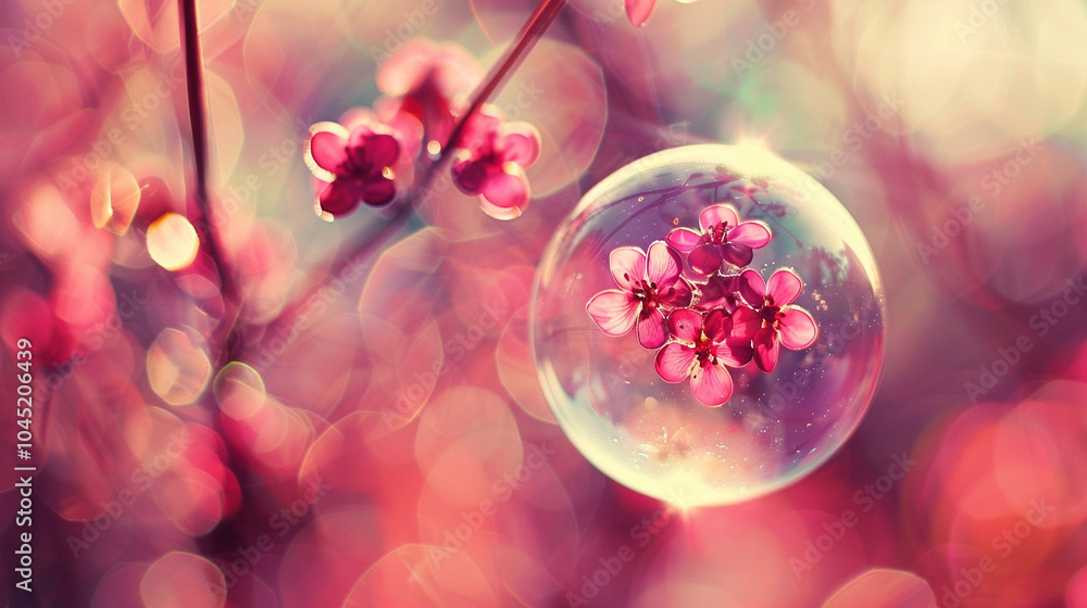 a flower suspended in a clear bubble a flower suspended in a clear bubble