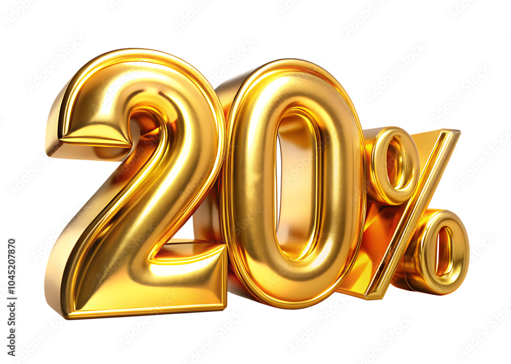 3D Golden twenty percent 20% isolated on white background as transparent. PNG 3D Golden twenty percent 20% isolated on white background as transparent. PNG