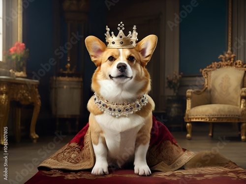 royal dog corgi animal wearing a crown AI generated