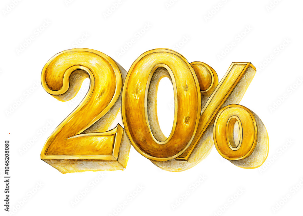 3D Golden twenty percent 20% isolated on white background as transparent. PNG 3D Golden twenty percent 20% isolated on white background as transparent. PNG