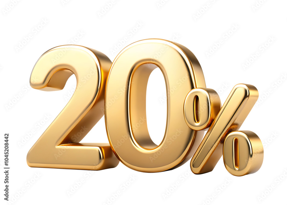 3D Golden twenty percent 20% isolated on white background as transparent. PNG 3D Golden twenty percent 20% isolated on white background as transparent. PNG