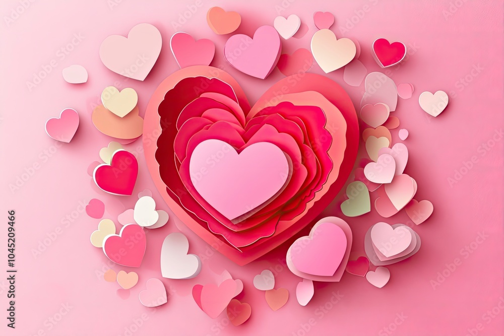 Valentine's Day card with hearts paper cut style on a pink background. with generative ai Valentine's Day card with hearts paper cut style on a pink background. with generative ai