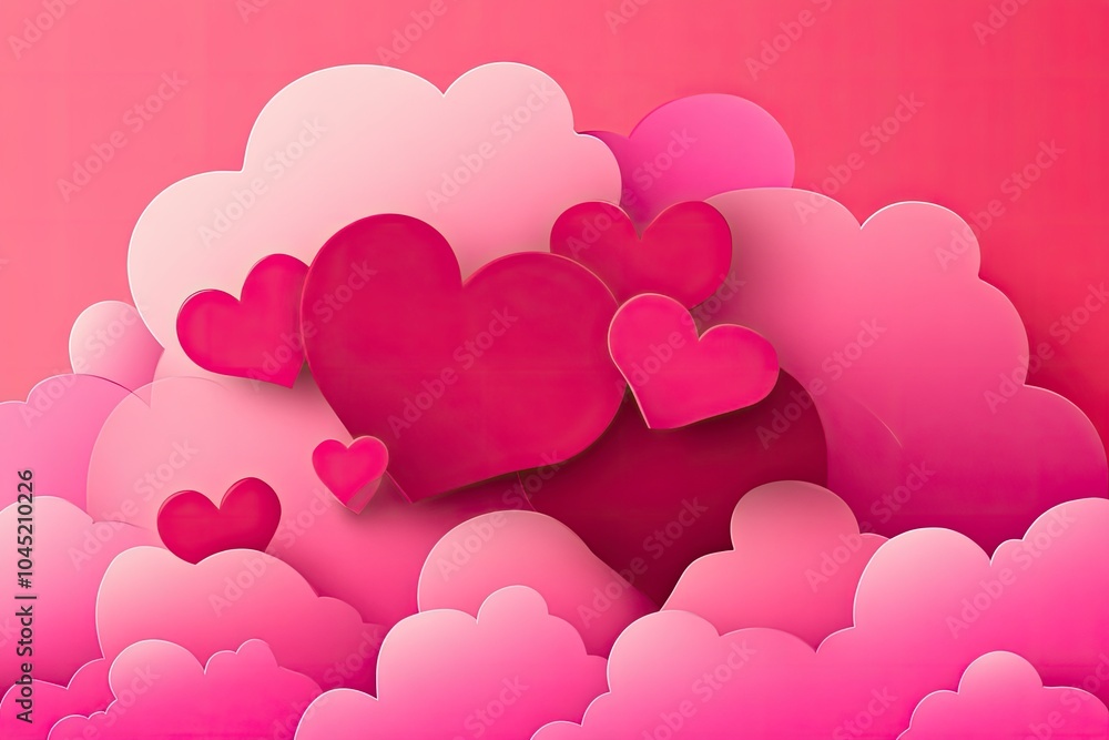 Valentine's Day card with hearts paper cut style on a pink background. with generative ai Valentine's Day card with hearts paper cut style on a pink background. with generative ai