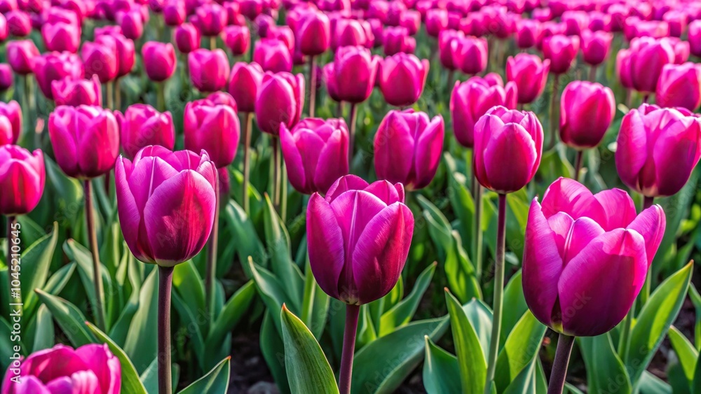 Field of magenta tulips in foreground Field of magenta tulips in foreground