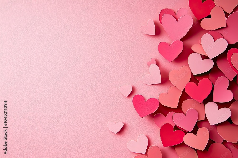 Valentine's Day card with hearts paper cut style on a pink background. with generative ai Valentine's Day card with hearts paper cut style on a pink background. with generative ai