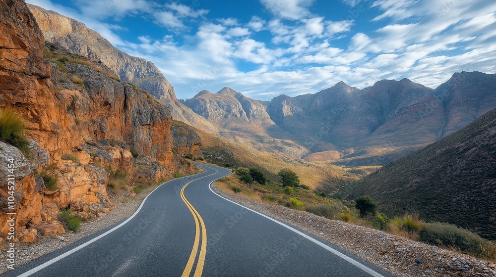 Fototapeta premium Winding Highway Through Majestic Mountain Pass