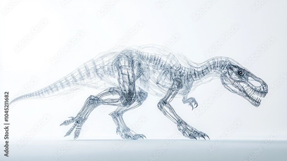 Fototapeta premium creative illustration of a dinosaur surrounded by a halo of quantum particles