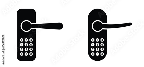 Electronic digital security door knob with pin code. Door handle with electronic lock. Safety, security automatic room door lock. Door knob electric with code. Doorway with number password.