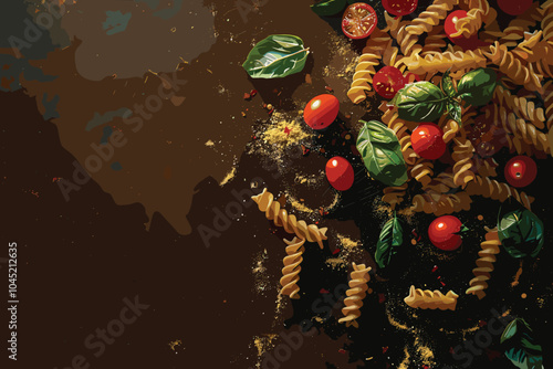 plate with screw pasta and tomato sauce with vegetables