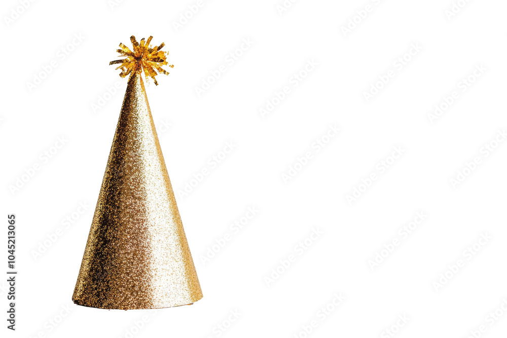 Fototapeta premium Golden glitter party hat on transparent background