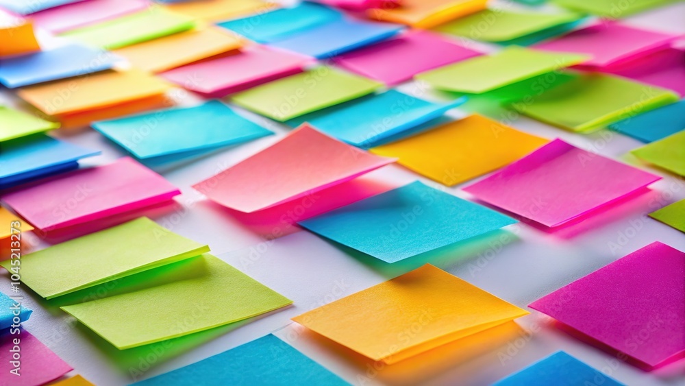 Colorful Sticky Notes Tilt-Shift Macro Photography on White Background Colorful Sticky Notes Tilt-Shift Macro Photography on White Background