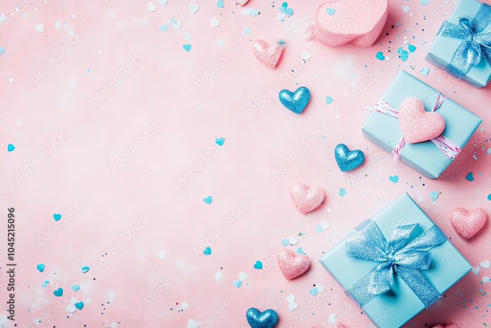 Valentine's Day flat lay composition with gift boxes and hearts on pastel pink background. Flat lay, top view, copy space. with generative ai Valentine's Day flat lay composition with gift boxes and hearts on pastel pink background. Flat lay, top view, copy space. with generative ai