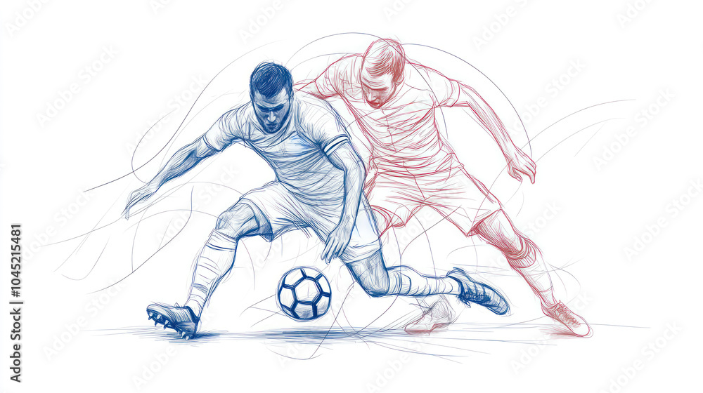 Obraz premium Pencil sketch outline of football players are fighting for the ball