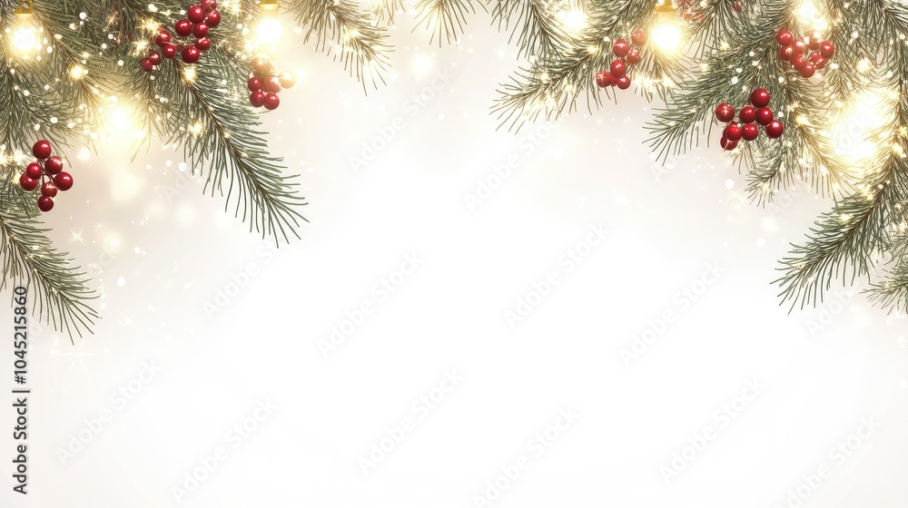 Elegant Fir Branches with Holiday Decorations and Lights Elegant Fir Branches with Holiday Decorations and Lights