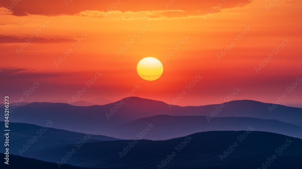 A vibrant sunset casts an orange glow over a silhouette of rolling hills, creating a dramatic and peaceful scene. A vibrant sunset casts an orange glow over a silhouette of rolling hills, creating a dramatic and peaceful scene.