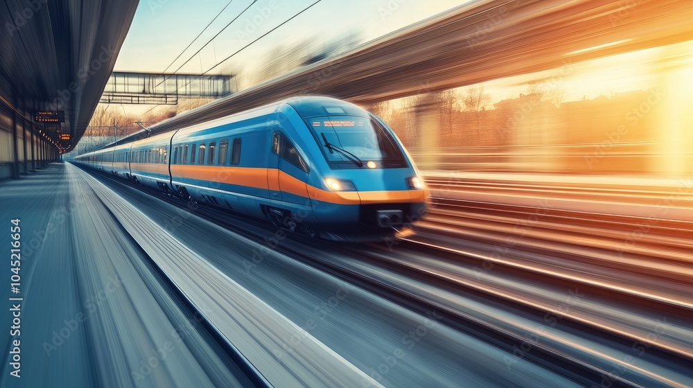 Fast Train in Motion at Sunset with Blurred Background Fast Train in Motion at Sunset with Blurred Background