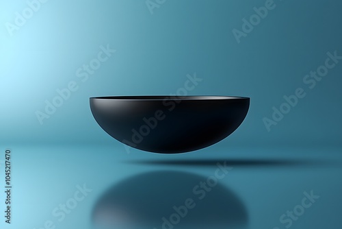 Minimalist floating black bowl on blue background for modern design concepts photo