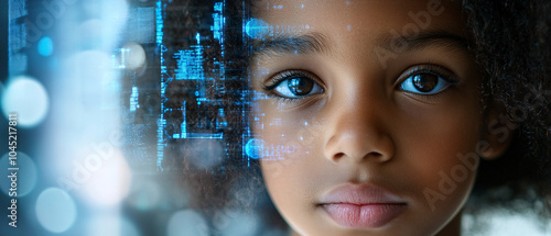 Closeup Portrait of Young Girl with Digital Overlay on Face