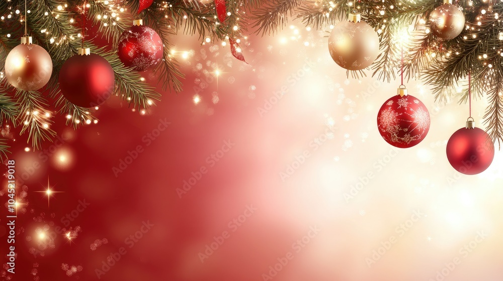 Shiny Christmas Ornaments on Red Background Shiny Christmas Ornaments on Red Background