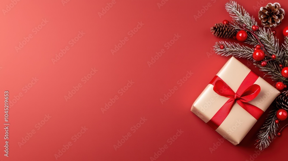Festive Gift Box On Red Festive Gift Box On Red