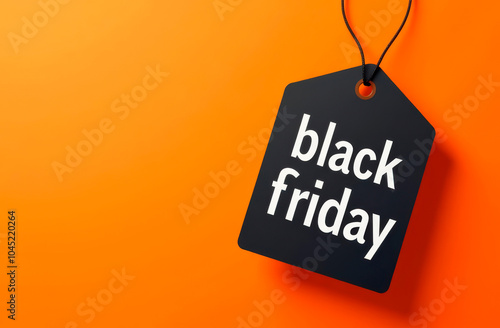 Black tag on orange background with text Black Friday