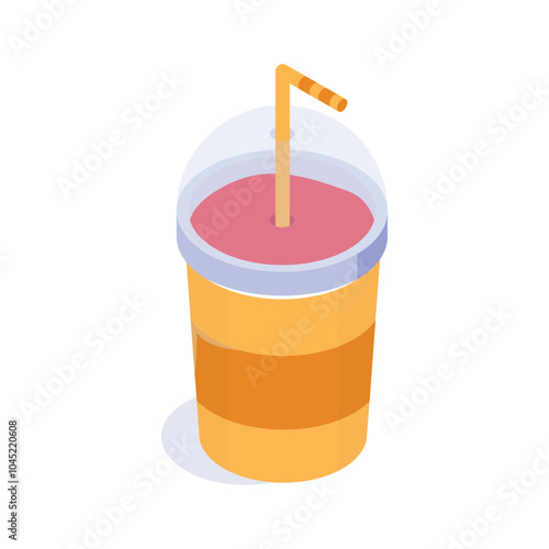 Refreshing cold drink with a straw isometric vector