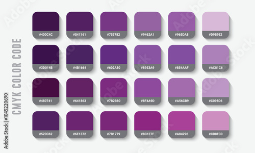 Purple Color Guide Palette with color with RGB HEX codes and Names. Color Palette, Fashion Trend Pantone Color Palette