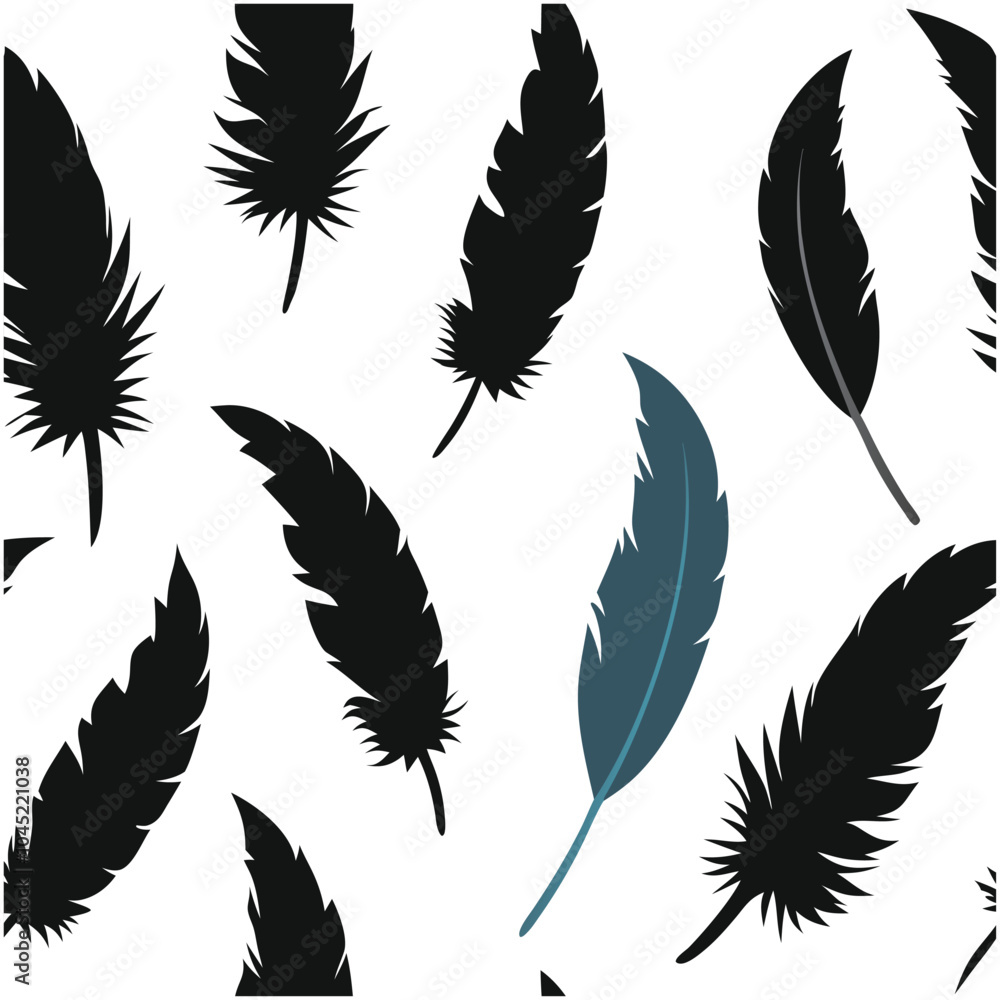 Seamless Fluffy Feathers and Plume Quills Silhouette Vector – Elegant Pattern Design Seamless Fluffy Feathers and Plume Quills Silhouette Vector – Elegant Pattern Design