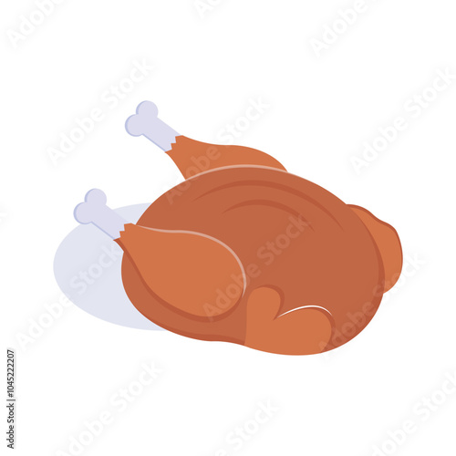 An isometric icon of roasted chicken in modern design style