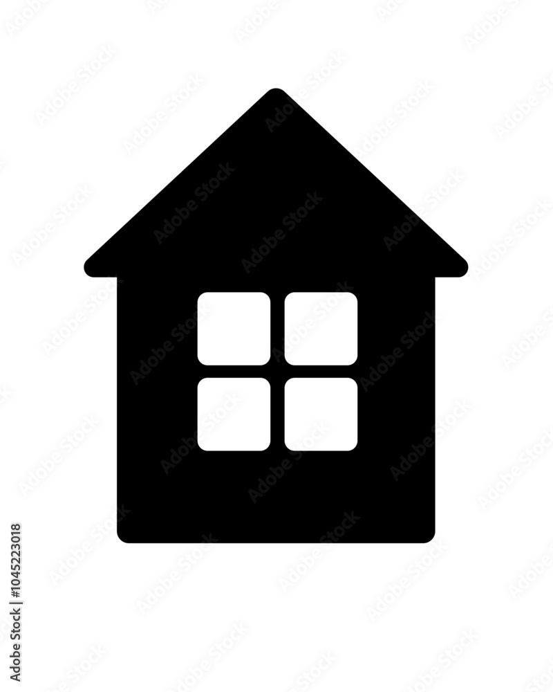 House - black vector silhouette of a house with a window - icon or sign for your logo. Small one-story house - black silhouette for pictogram or button. House - black vector silhouette of a house with a window - icon or sign for your logo. Small one-story house - black silhouette for pictogram or button.