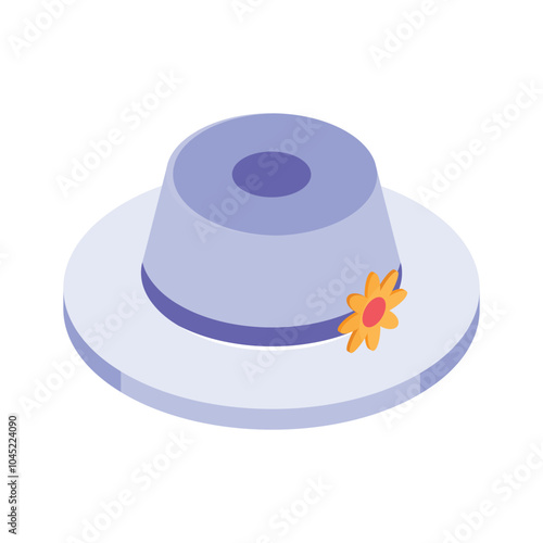 An isometric icon of sun hat in modern style