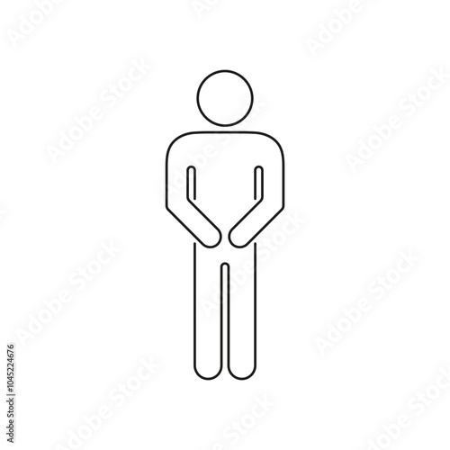 Male Figure Restroom or WC Symbol in Line Style. Standing Posture Outline Icon. Person with Hands Clasped in Front. Editable Stroke. Isolated Vector Illustration
