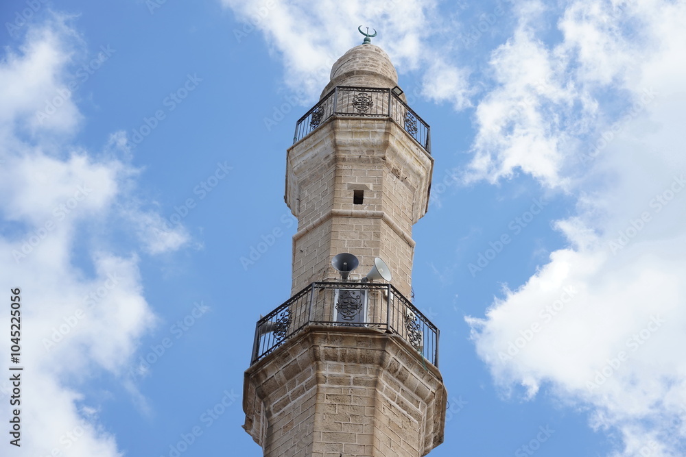Israel, Tel Aviv, Jaffa, minaret of the Mahmudiya Mosque Israel, Tel Aviv, Jaffa, minaret of the Mahmudiya Mosque