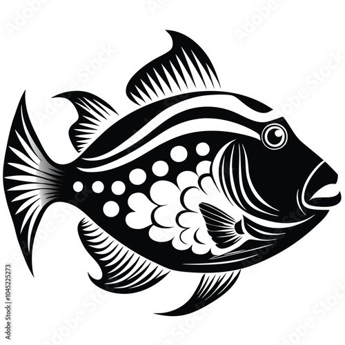 Drawing Triggerfish vector silhouette illustration Isolated white background.