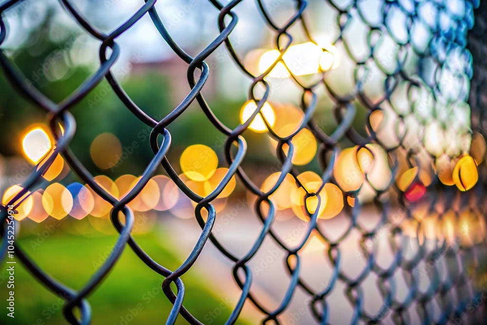 Fototapeta premium Focus photography of black chain link fence with bokeh background leading lines