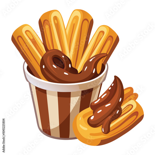 Chocolate sauce with churros vector illustration isolated on a white background