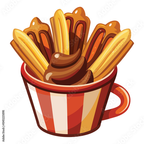 Chocolate sauce with churros vector illustration isolated on a white background