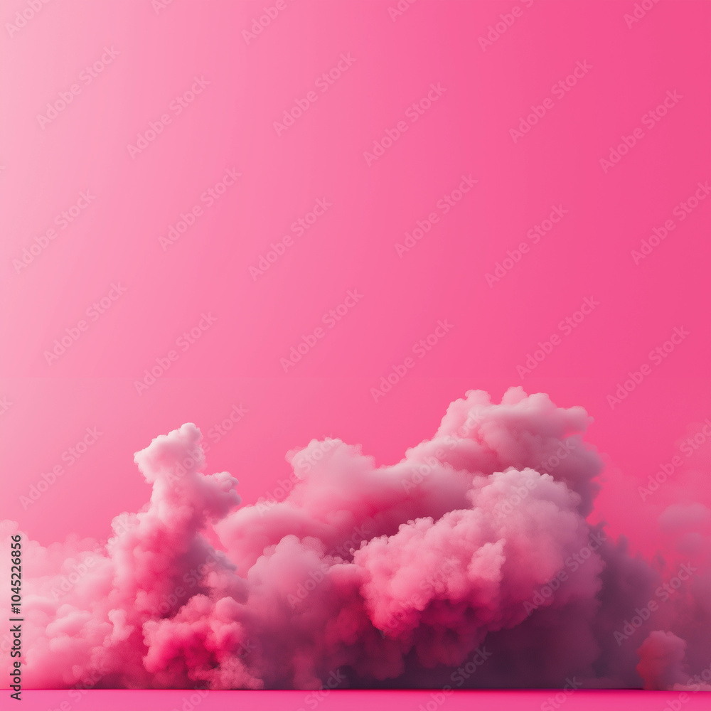 Fototapeta premium Pretty pink rose fuchsia cloudscape abstract dreamy soft vapor pastel gradient background minimal design copyspace ethereal frame border surreal concept modern editorial banner copy space blank ad