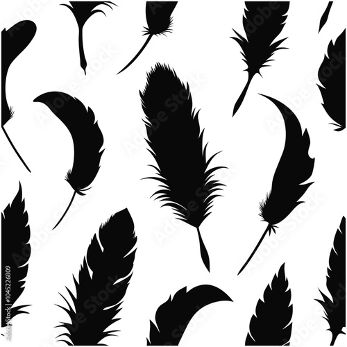 Seamless Fluffy Feathers and Plume Quills Silhouette Vector – Elegant Pattern Design