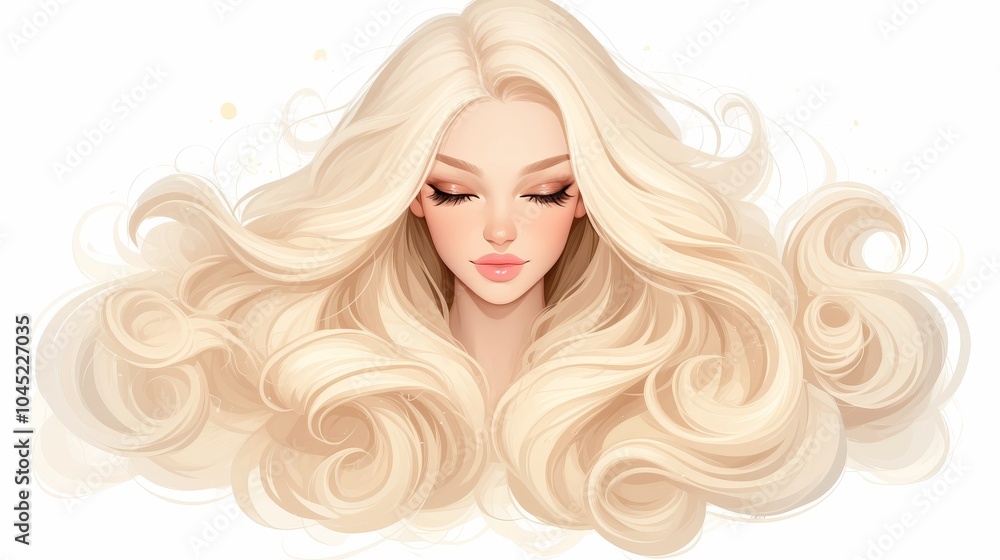 A serene young woman with flowing blonde hair exudes beauty and elegance against a minimalist backdrop.