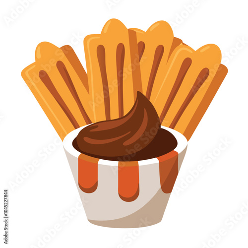 Chocolate sauce with churros vector illustration isolated on a white background