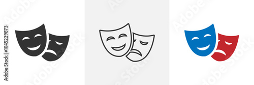 Masquerade vector icon on white background. Comic and tragic mask icon