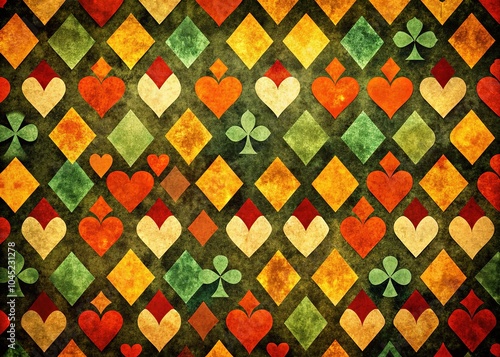 Grunge Card Suit Pattern - Hearts, Clubs, Spades, Diamonds