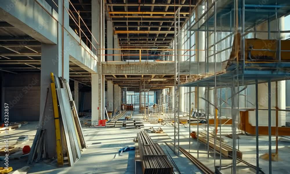 Construction Site with Large Windows and Scaffolding Construction Site with Large Windows and Scaffolding