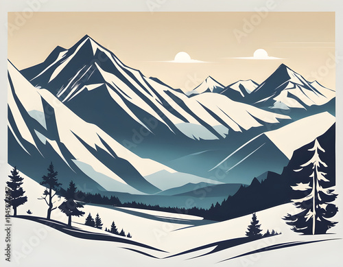 Beautiful vector landscape on the background of mountains background photo