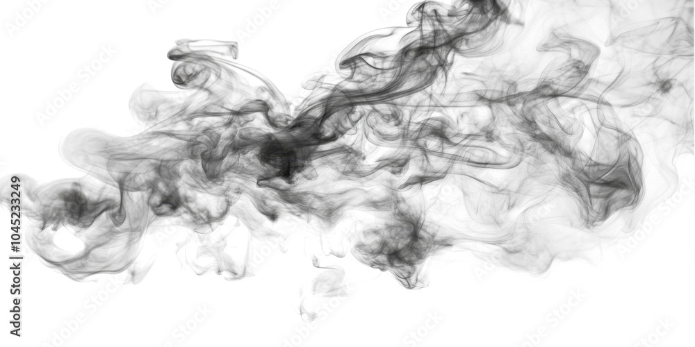 black smoke overlay on transparent background, swirling vapor or fog effect, PNG