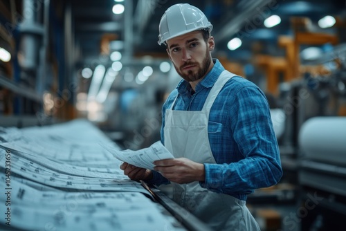 Man in a hard hat standing in front of a machine