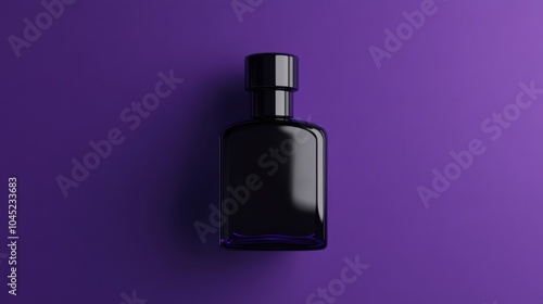 Men's perfume bottle featuring a minimalist rounded design, placed on a plain deep purple background. Ideal for exclusive fragrance mockups.