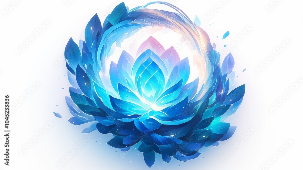 A stunning blue lotus flower illustration radiating light and serenity, embodying tranquility and beauty. A stunning blue lotus flower illustration radiating light and serenity, embodying tranquility and beauty.